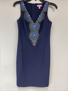 Lilly Pulitzer Navy Gabby Beaded Shift Dress, Size 00